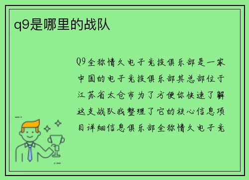 q9是哪里的战队